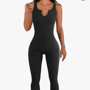 Black jumpsuit tank, pant outfit athletic workout, yoga size medium